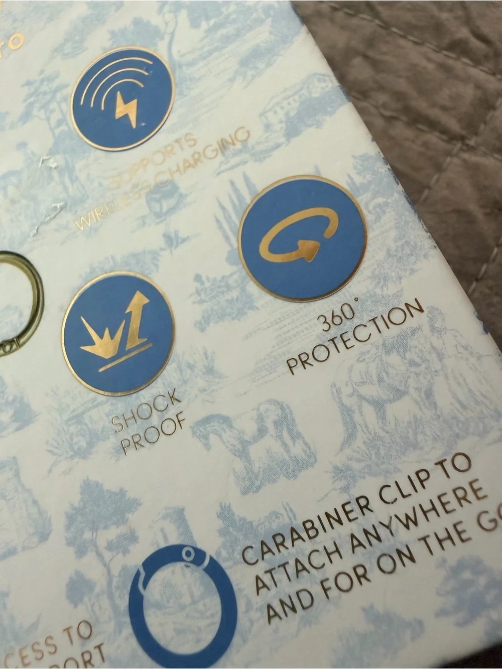Poppy Blue Toile AirPods Pro Case with Gold Clip